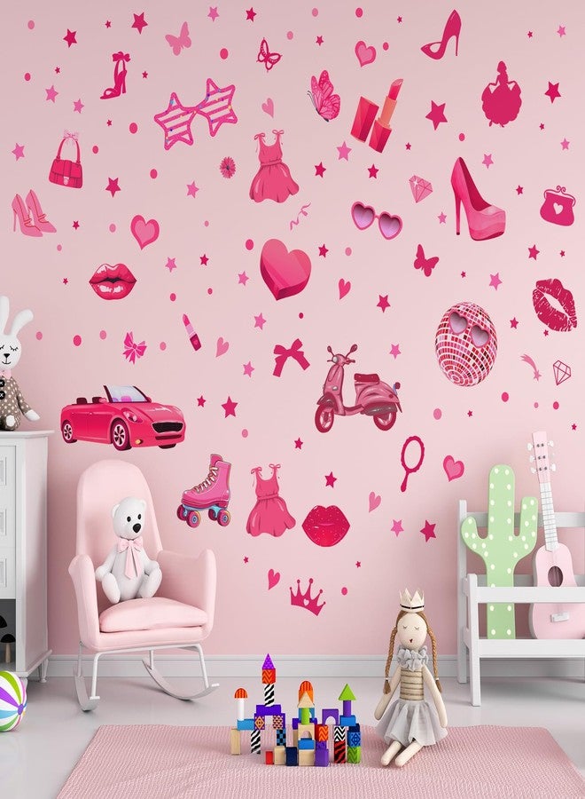 Chivertion 116 Pcs Hot Pink Girl Wall Stickers, Princess Doll Lip Heart Room Decor for Girls Bedroom, Removable Pink Wall Decor, Pink Girls Decorations Decals Sticker, 11.4 x 8.3 Inch, 6 Sheets - Image 4
